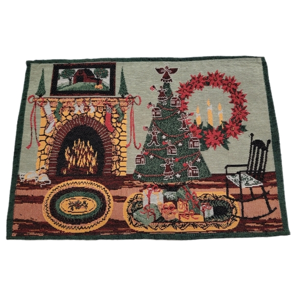 Set 2 Christmas Placemats Woven.Tree Wreath Fireplace Stockings 19”x12” Approx - Picture 1 of 2
